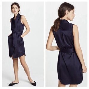 AYR Perch Wrap Satin Dress in Navy Blue Size 6
